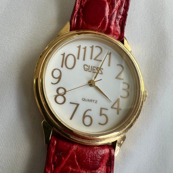 Vintage GUESS Red Leather Band Gold Tone Womens Fashion Watch main image 10